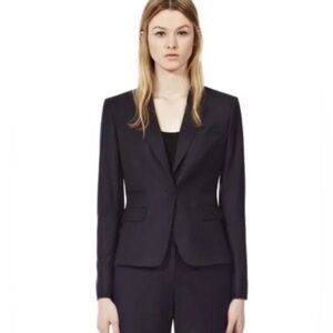 Reiss Raffy Jet Tailored Single Button Blazer Jacket Blue Wool Blend Size 4